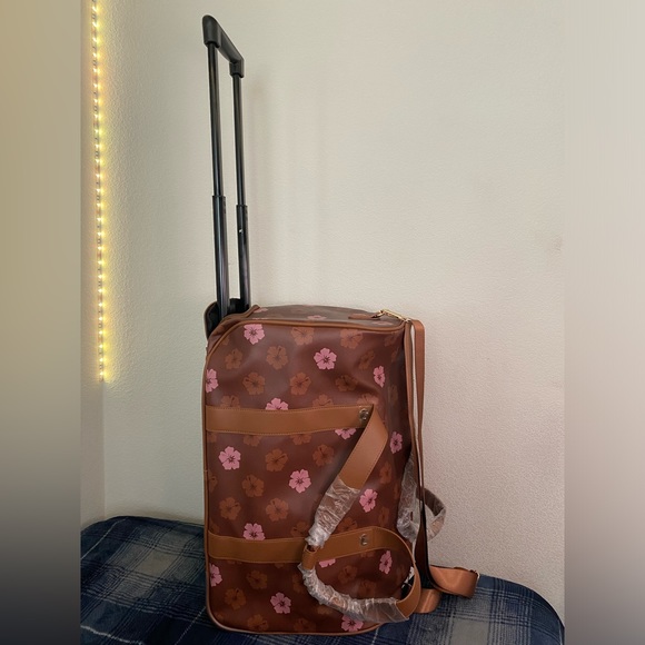 Disney “Stitch” Bioworld 20” Rolling Duffle Bag Luggage - Brown Floral - Picture 4 of 12